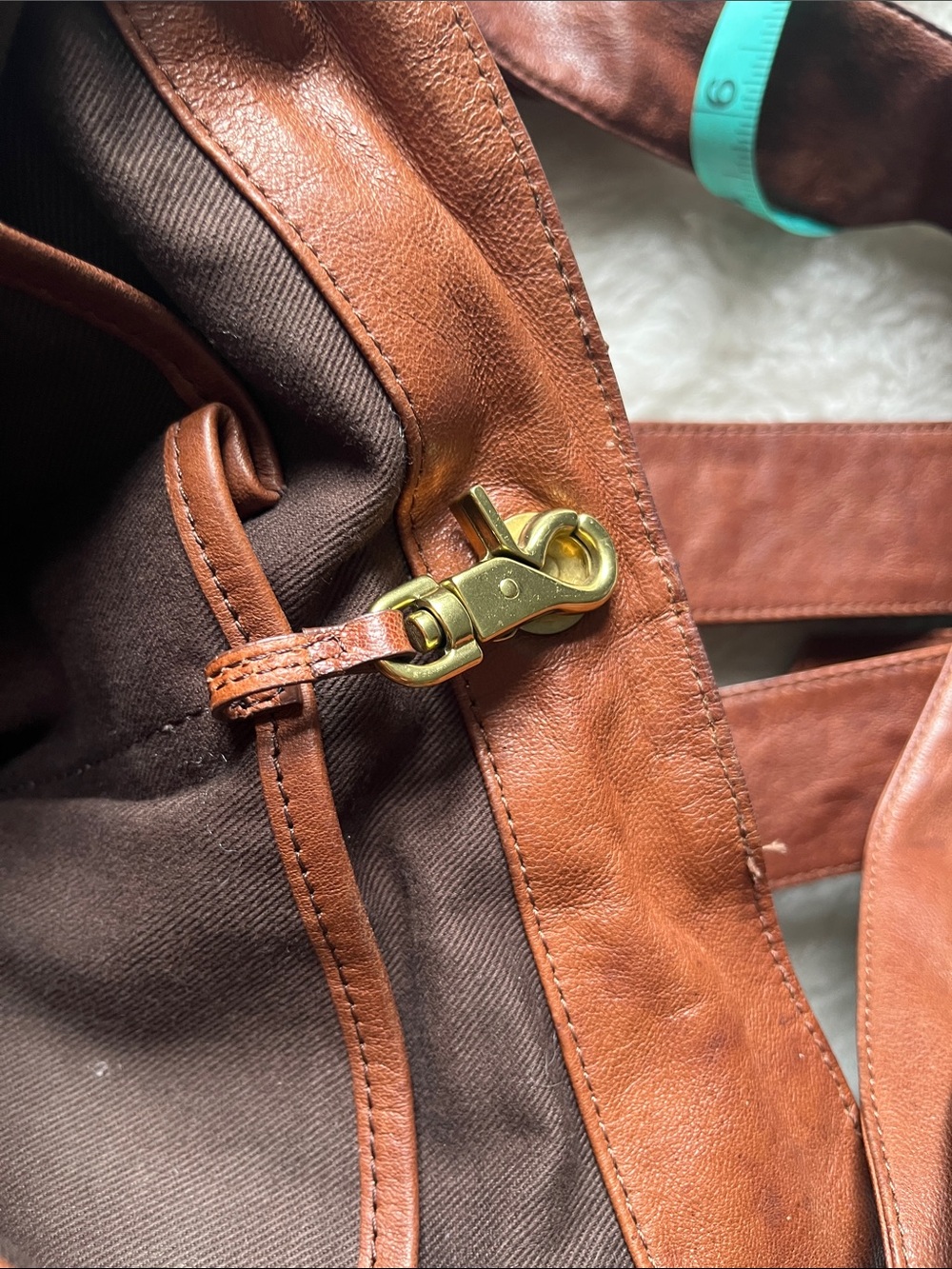 Kooba Devin tie front chestnut leather hobo bucket bag EUC - Picture 10 of 17